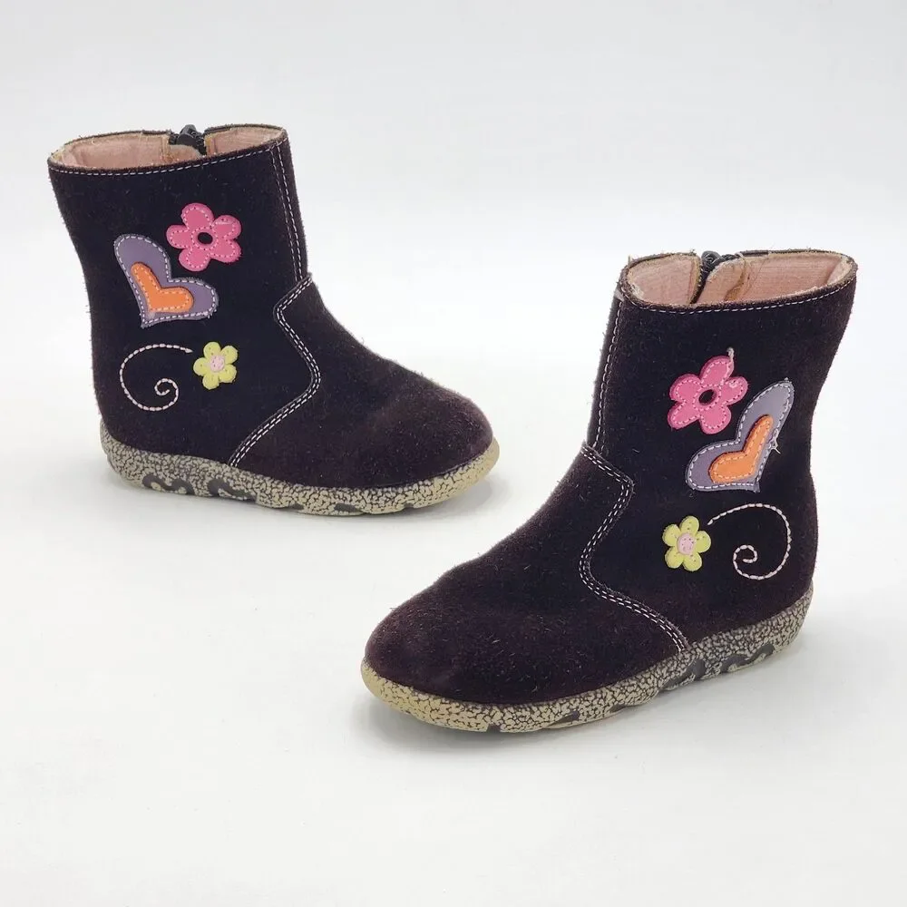 OshKosh B'Gosh GenuineKids Y2K Flower Heart Suede Leather Boots Toddler's Size 8
